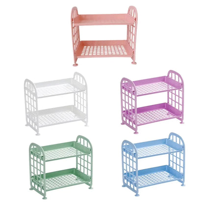 Desktop Storage Rack Organizer Shelf Folding Plastic Storage Rack Sundries Cosmetics Stationery Rack For Home Office Dormitory