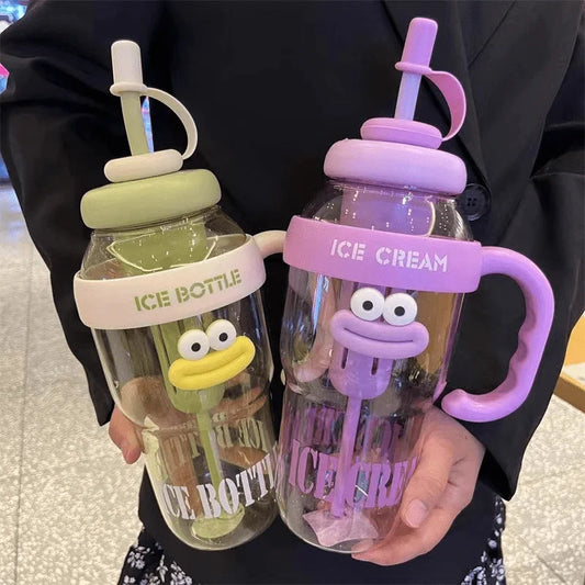 1 Pc Stylish Large-Capacity Sports Water Bottle with Straw, Portable & Heat-Resistant Plastic Cup for Women