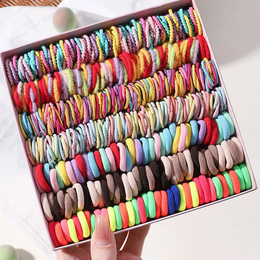 100pcs Women Girls Colorful Nylon Elastic Hair Bands Ponytail Hold Small Hair Tie Rubber Bands Scrunchie Hair Accessories