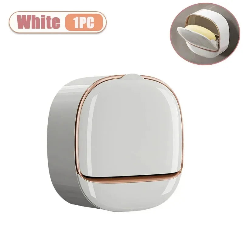 Wall Mount Soap Box No Drill Bathroom Drainage Container with Tray for Kitchen Sink Easy Clean Soap Holder Storage Organizer
