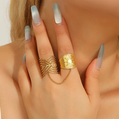 Letdiffery New Double-Finger Flower Rings for Women Stainless Steel Heart Butterly Zircon Charm Adjustable Open Rings Jewelry