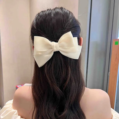 Women Elegant Lace Bow Ribbon Hair Clips Solid Color Satin Заколка Бант Girls Korean Hairpins Party Headdress Hair Accessories