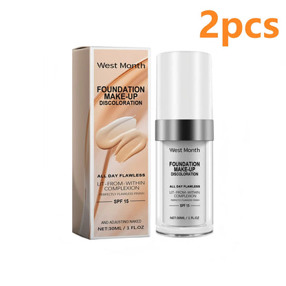 West Month Color Changing Face Foundation Matte Finish Moisturizing High Coverage Makeup Base Long-Lasting Waterproof Foundation