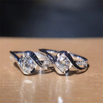 Sparkling Alloy Silver Rings Women Shinning White Sapphire Wedding Ring Cubic Zirconia Jewelry Gifts Size 6-10 Elegant