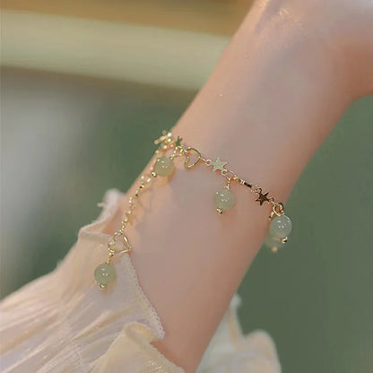 New Luxurious Geometry Square Green Crystal Bracelets Women Fashion Exquisite Butterfly Love Heart Metal Bracelets Set Jewelry