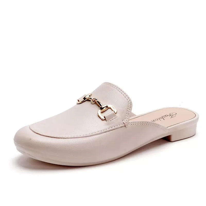 Casual Fashion Ladies Single Shoes Summer Slippers Outdoor Wear Half Slippers Metal Element PVC Material Comfortable Slip-On