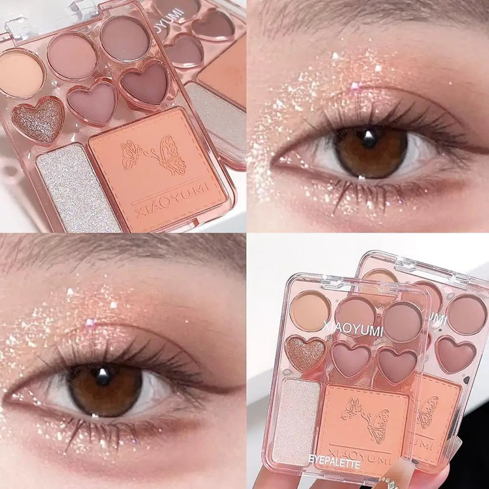 8-color Pearl Glitter Matte Peach Pink Blusher Highlight Eye Shadow Plate Korean Makeup Pink Orange Eyeshadow Cosmetics