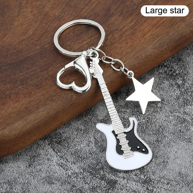 1Piece Y2K Guitar Cat Key Chain For Men Women Pentagram Bow Pendant Fashion Rock Punk Bag Accessories Gift
