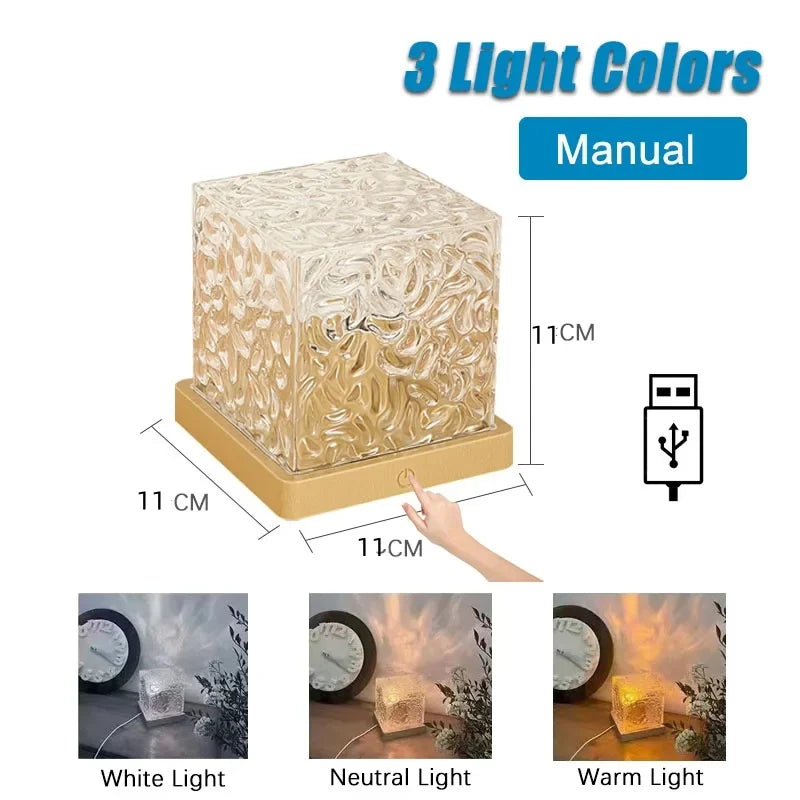 3/16 Colors Dynamic Rotating Water Ripple Projector Night Light Flame Crystal Lamp for Living Room Study Bedroom Rotating Light