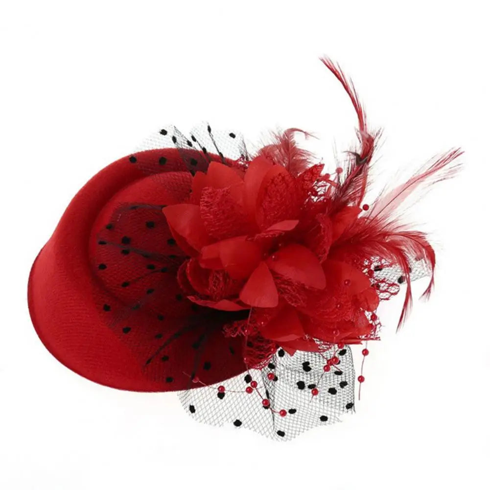 Flower Faux Woolen Fascinator Hat Elegant Artificial Feather Mesh Cocktail Headwear Wedding Bridal Cocktail Headwear Fasciantor