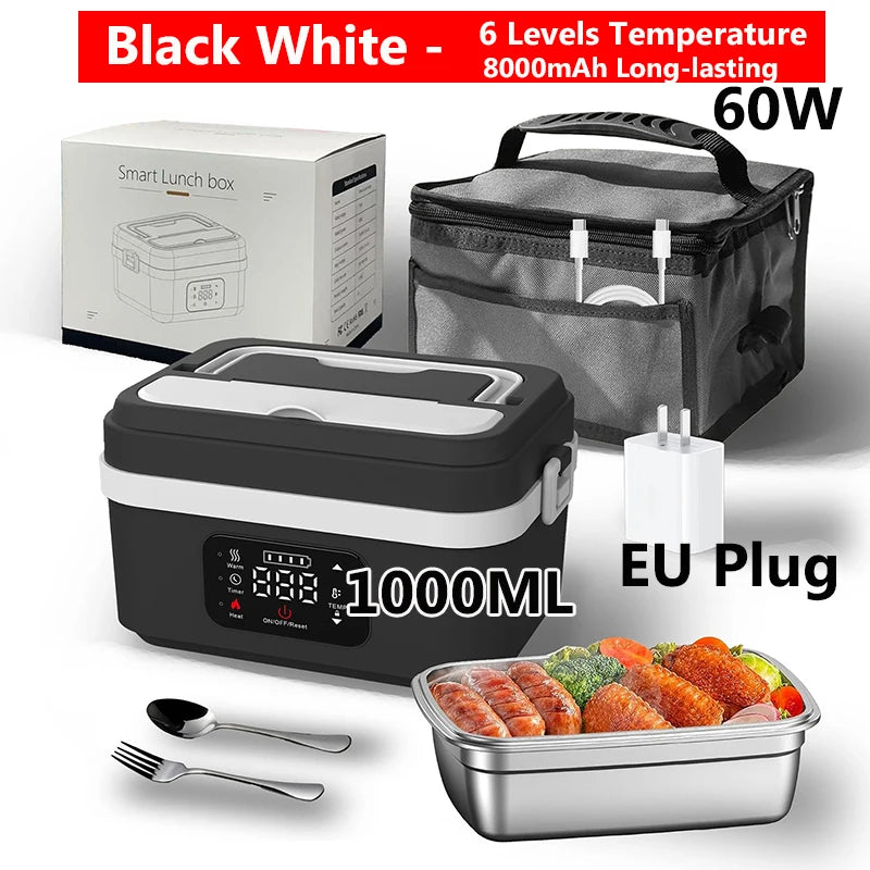 Wireless Electric Lunch Box 1600ML Capacity Heating 6Speed Constant Temperature Outdoor Lunch Box 304 Food-Grade Stainless Steel