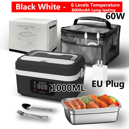 Wireless Electric Lunch Box 1600ML Capacity Heating 6Speed Constant Temperature Outdoor Lunch Box 304 Food-Grade Stainless Steel