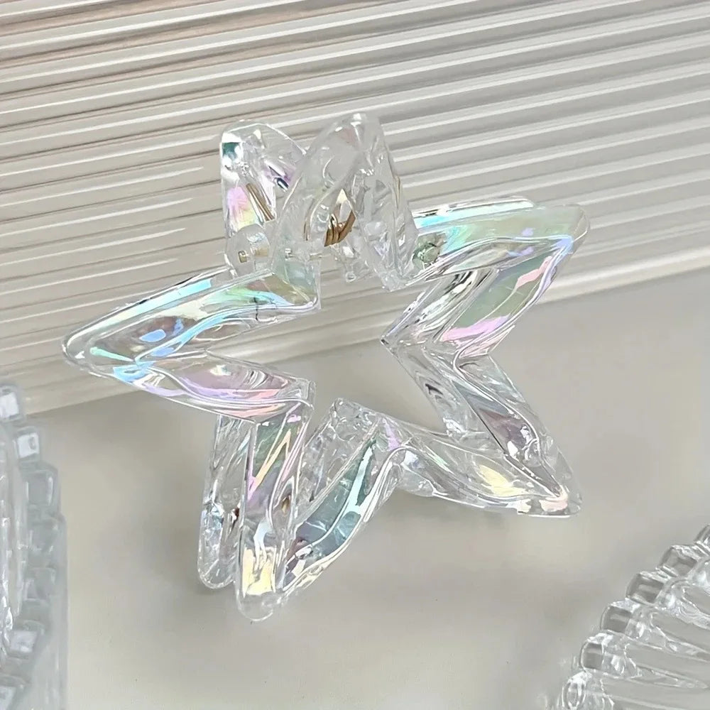 Colorful Hollow Five-Pointed Star Shark Clip Simple Transparent Hairpin Sweet Temperament Girls Hairpin Hair Accessories