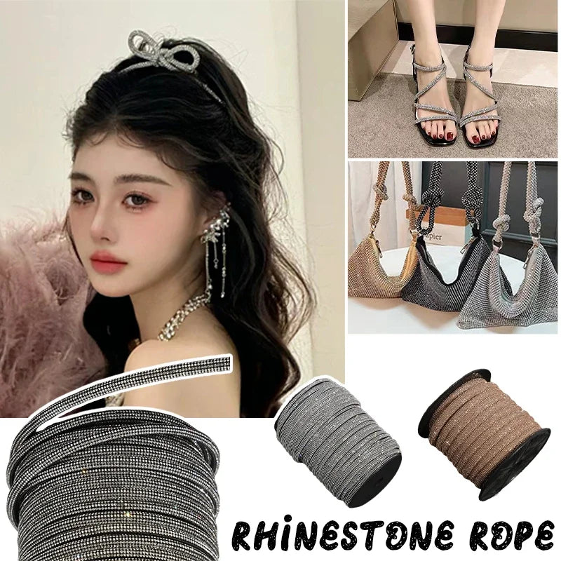 Bling Bling Rhinestone Cord Trimming Round Crystal Soft Tube Shoelace Rope Hoodies Trouser Drawstring DIY Manual Aglets 1yard