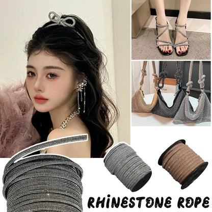 Bling Bling Rhinestone Cord Trimming Round Crystal Soft Tube Shoelace Rope Hoodies Trouser Drawstring DIY Manual Aglets 1yard