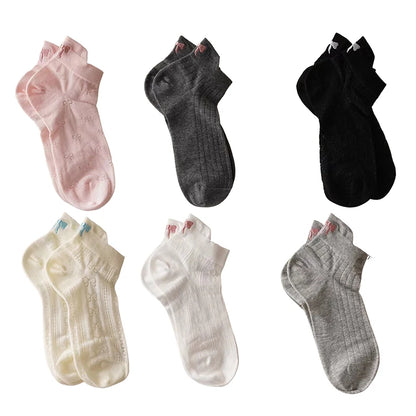New Design Heel Bow Women Short Socks Lolita Kawaii Summer Thin Breathable Hollow Out Low Tube Sock Ins Trend White Cotton Socks