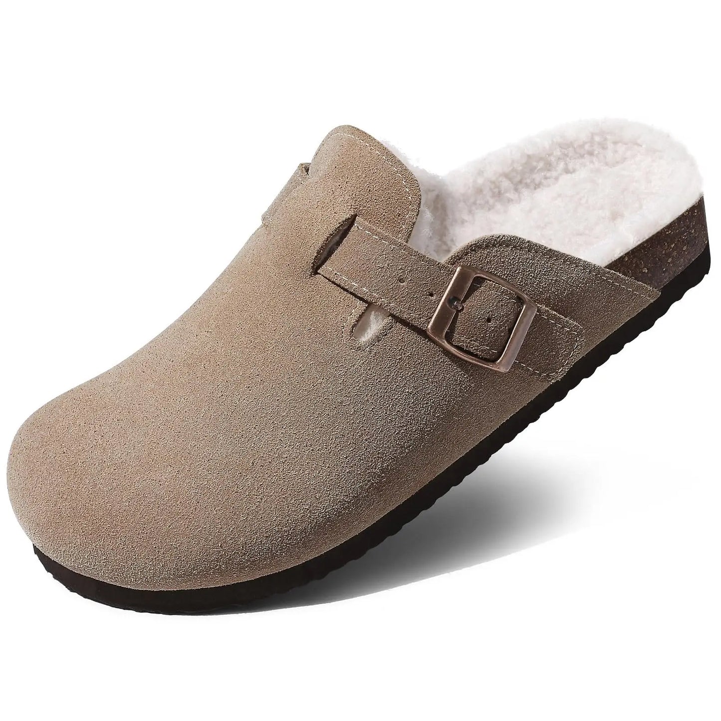 Asgard Women's Fuzzy Clogs Slippers Indoor Warm Plush Fur Cork Footbed Clogs Slippers Winter Lady House Flats Cotton Slippers