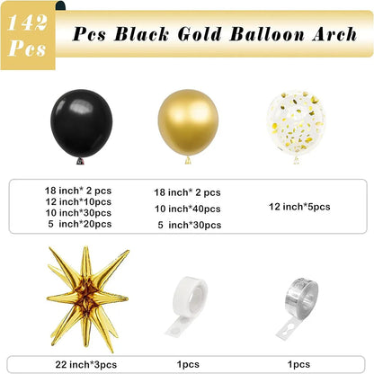 Black Gold Balloon Garland Arch Set, 142 Gold Balloon Black Balloon Birthday Baby Shower Valentine's Day Wedding Gender Reveal Party Decoration
