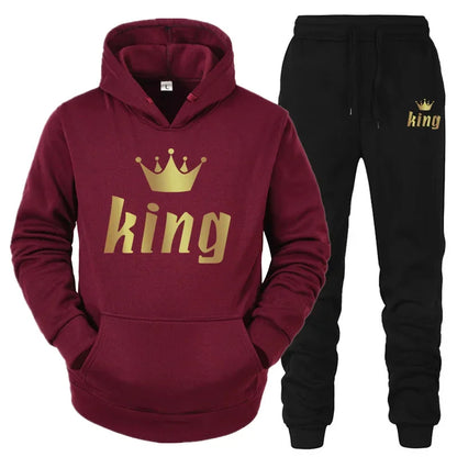 King And Queen Couple Outfit Hoodie and Jogger Pants High Quality Men Women Daily Casual Sport Jogging Suit King Queen Tracksuit