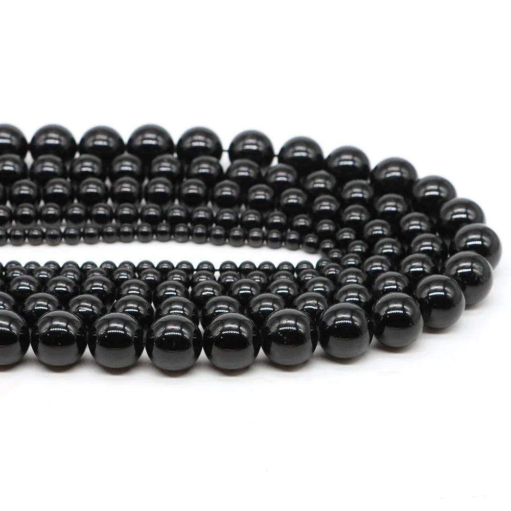 4 6 8 10mm Natural Black Tourmaline Beads Round Smooth Loose Stone Bead For Jewelry Making Diy Bracelet Necklace Accessories