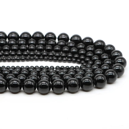 4 6 8 10mm Natural Black Tourmaline Beads Round Smooth Loose Stone Bead For Jewelry Making Diy Bracelet Necklace Accessories