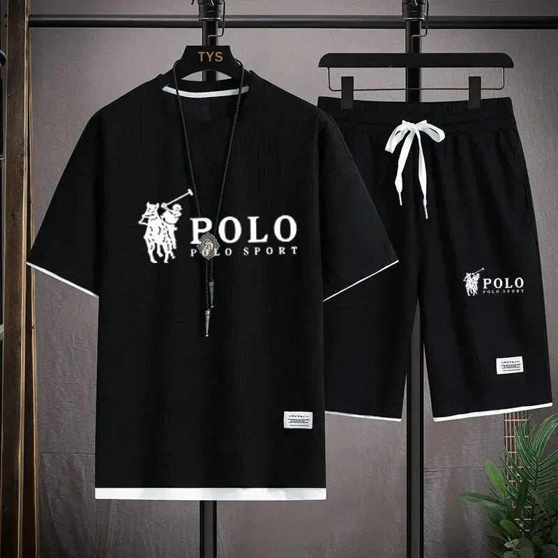 2026 Men's Short-sleeved T-shirt + Sports Shorts Two-piece Summer Fashion Breathable Fitness Casual Jogging Set Short Sleeve Two