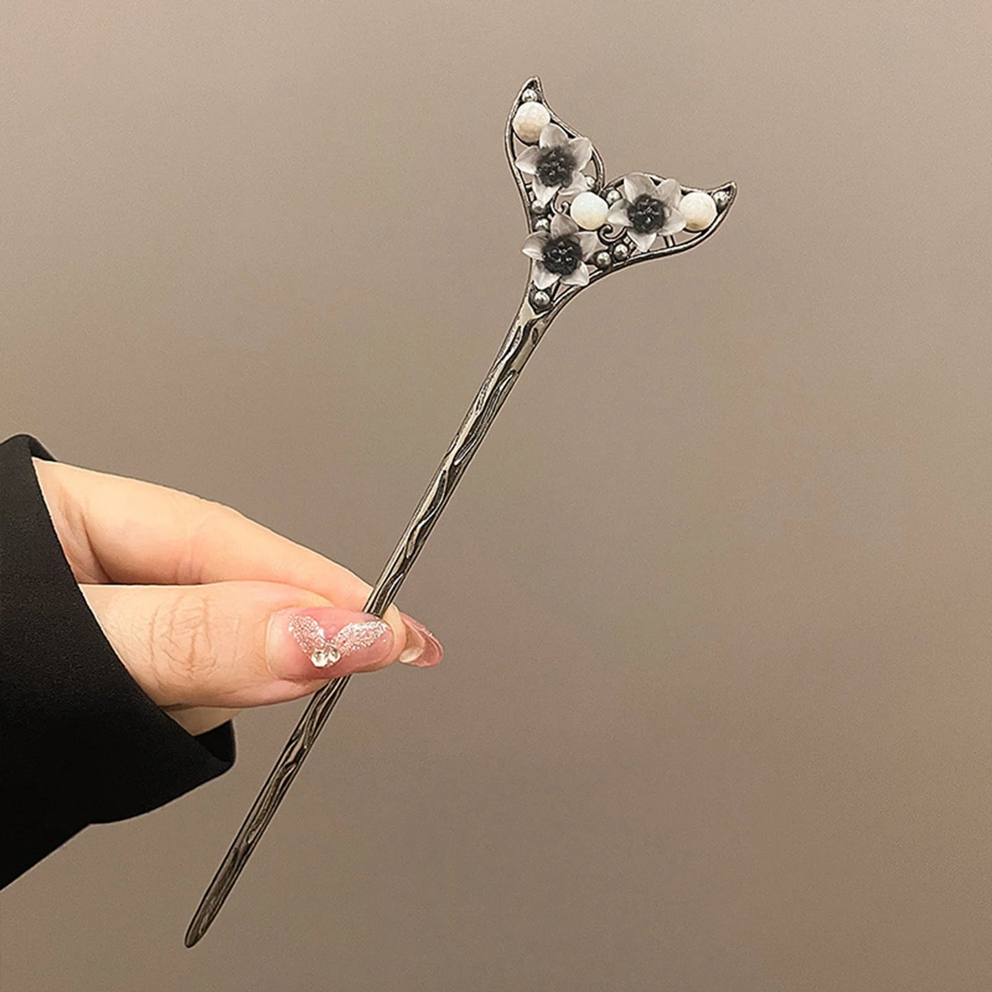 Elegant Flower Hair Sticks Forks Alloy Hair Clips Beads Chain Pendant Headpieces Women Retro Chinese Hair Jewelry Accessories