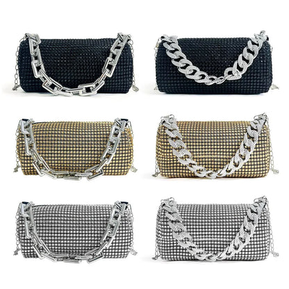 All Diamond Design Shoulder Bag Personalized Color Sparkling Bucket Bag Thick Chain Wedding Accessory Underarm Bag
