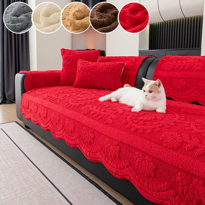 1PC-Modern plush sofa cushion, autumn and winter thick warm sofa cover, simple and high-end cushion, non slip cover cloth