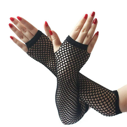 Stylish Long Black Fishnet Gloves Womens Fingerless Gloves Girls Dance Gothic Punk Rock Costume Fancy Gloves Summer Arm Warmer
