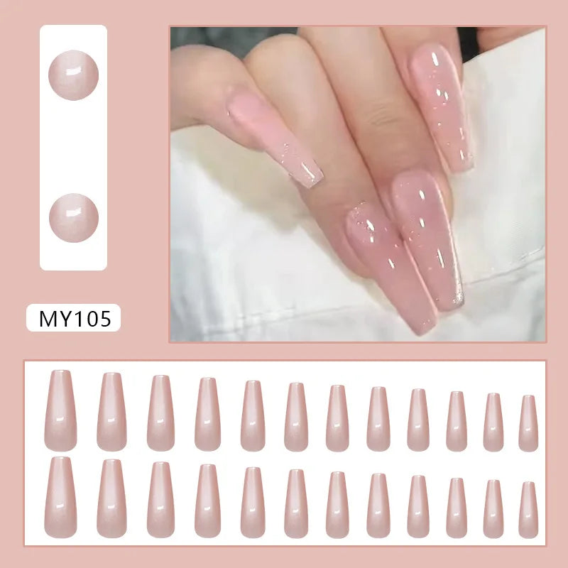 Caramel Flower 24 Pcs Press on Nails Pink Gradient Fake Nails Glossy Artificial Finger Manicure Reusable False Nails for Women