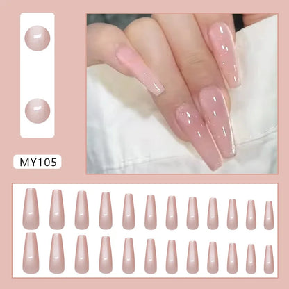 Caramel Flower 24 Pcs Press on Nails Pink Gradient Fake Nails Glossy Artificial Finger Manicure Reusable False Nails for Women