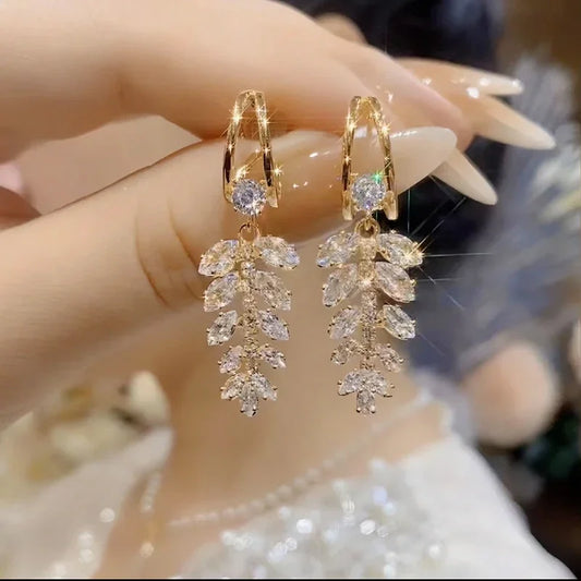 Zircon Wheat Tassel Pendant Gold Color U-shaped Earrings for Women 2023 New Fashion Creative Girls Party Jewelry Accessories