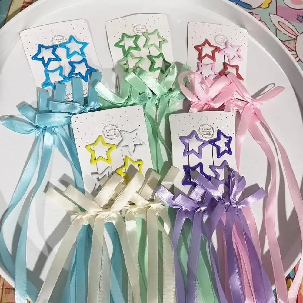 6pcs/Set Colorful Star Shaped Snap Hair Clips Y2k Metal Duck Bill Barrettes With Bowknot Tassel Women Girls Hair Accessories