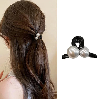 Luxury Rhinestone Pearl Hair Claws Mini Size Cross Shark Clip Women Girl Non Slip Plastic Side Barrettes Sweet Hair Accessories