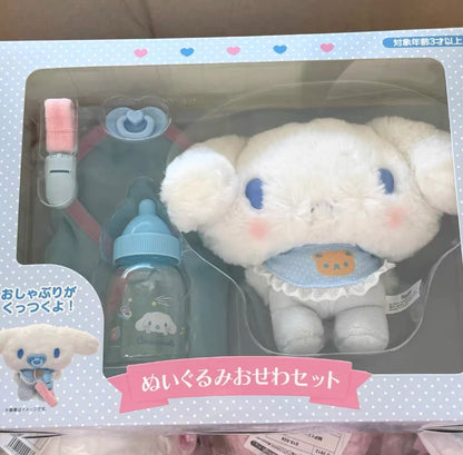 Sanrio Baby Care Play Set Box Kitty Kuromi Cinnamoroll With Bottle Feeding Diaper Changing Anime Figures Model Toys Girl Gift