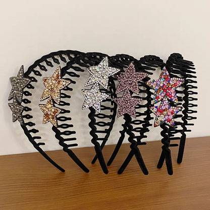 Rhinestone Star Flocking Headband Women's Retro Bangs Arrangement Artifact with Hair Teeth Non-slip Headband Hair Accessories