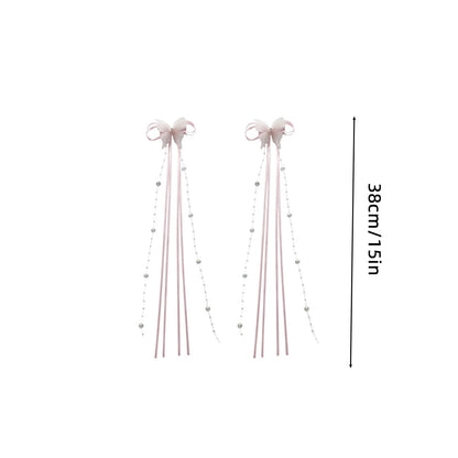 New Butterfly Tassel Baby Girl Hair Clips Sweet Long Ribbon Pearl Duck Tongue Clips Princess Sided Clips Kids Hair Accessories