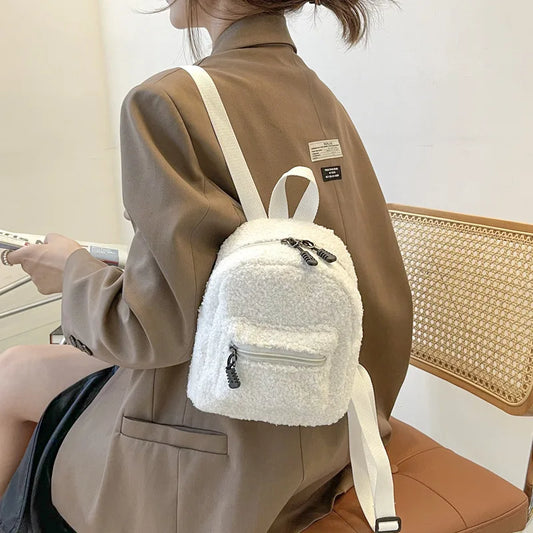 New Fashion Women Mini Backpack Solid Color Corduroy Small Backpacks Simple Casual Student Bookbags Traveling Backpacks Gift