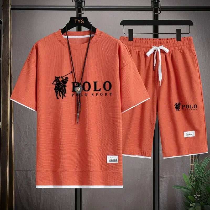 2026 Men's Short-sleeved T-shirt + Sports Shorts Two-piece Summer Fashion Breathable Fitness Casual Jogging Set Short Sleeve Two