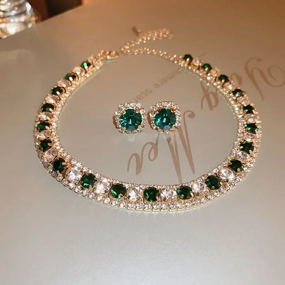 Women's Rhinestone Decorated Necklace & EarringsTrendy Jewelry Set Fashionable Accessories for Party & Daily Clothing Decor