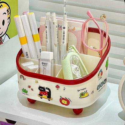 Large Capacity 6-Compartment Pen Holder – Slanted Desk Organizer for Office & Home (DIY Sticker-Friendly)
