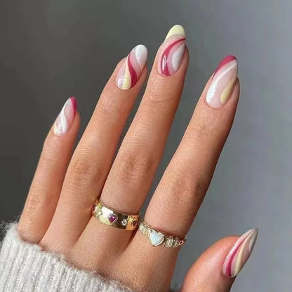 24Pcs/Box Charming Pink Flame Short Detachable Finished Fingernails Ballet Wearable Fake Nails press on Square Head Full Cover
