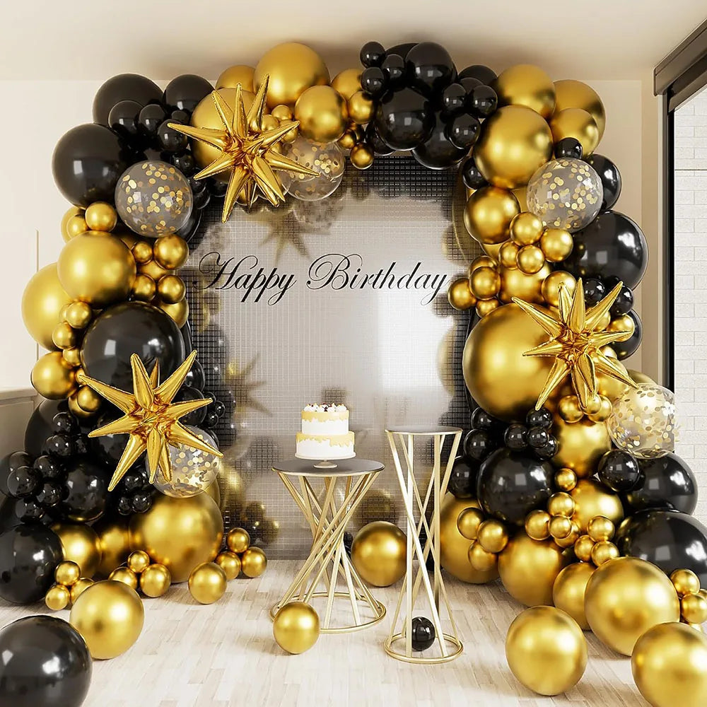 Black Gold Balloon Garland Arch Set, 142 Gold Balloon Black Balloon Birthday Baby Shower Valentine's Day Wedding Gender Reveal Party Decoration