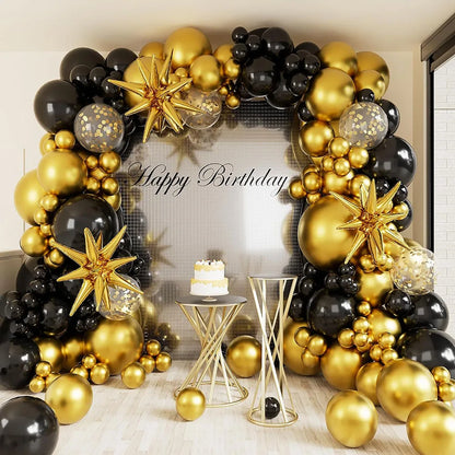 Black Gold Balloon Garland Arch Set, 142 Gold Balloon Black Balloon Birthday Baby Shower Valentine's Day Wedding Gender Reveal Party Decoration