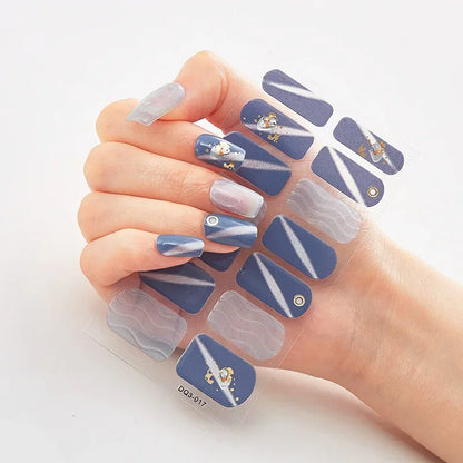 Semi Cured Gel Nail Sticker Pure Color UV LED Lamp Covered Waterproof Full Adhesive Long Self Nail Decals Manicure Lasting