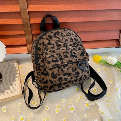 Fashion Vintage Leopard Print Mini Rucksack Bag Large Capacity Travel Backpack Women's Shoulder Bag Lightweight Square Bag