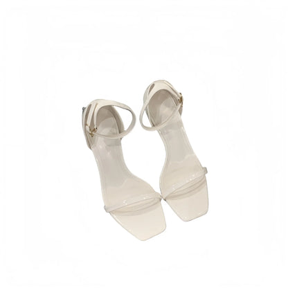 Sexy Letter High Heel Sandals Summer New One Strap Buckle Women's Shoes Square Head Thin Heel Sandals Fragrant Style EVA Materia