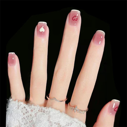 24Pcs/Box Charming Pink Flame Short Detachable Finished Fingernails Ballet Wearable Fake Nails press on Square Head Full Cover