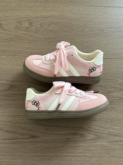Hello Kitty Sneakers Board Shoes Cute Cozy Y2K Style Pink Thick Soled German Training Embroidery Casual Retro Girls Niche Design